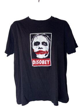 Disobey Graphic T-Shirt With Joker-Inspired Design Black Unisex Size L